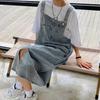 Robe en jean à bretelles sans col, ample, dos nu, sans manches, poches latérales, ourlet fendu, couleur unie, bandoulière réglable, robe mi-longue pour étudiante