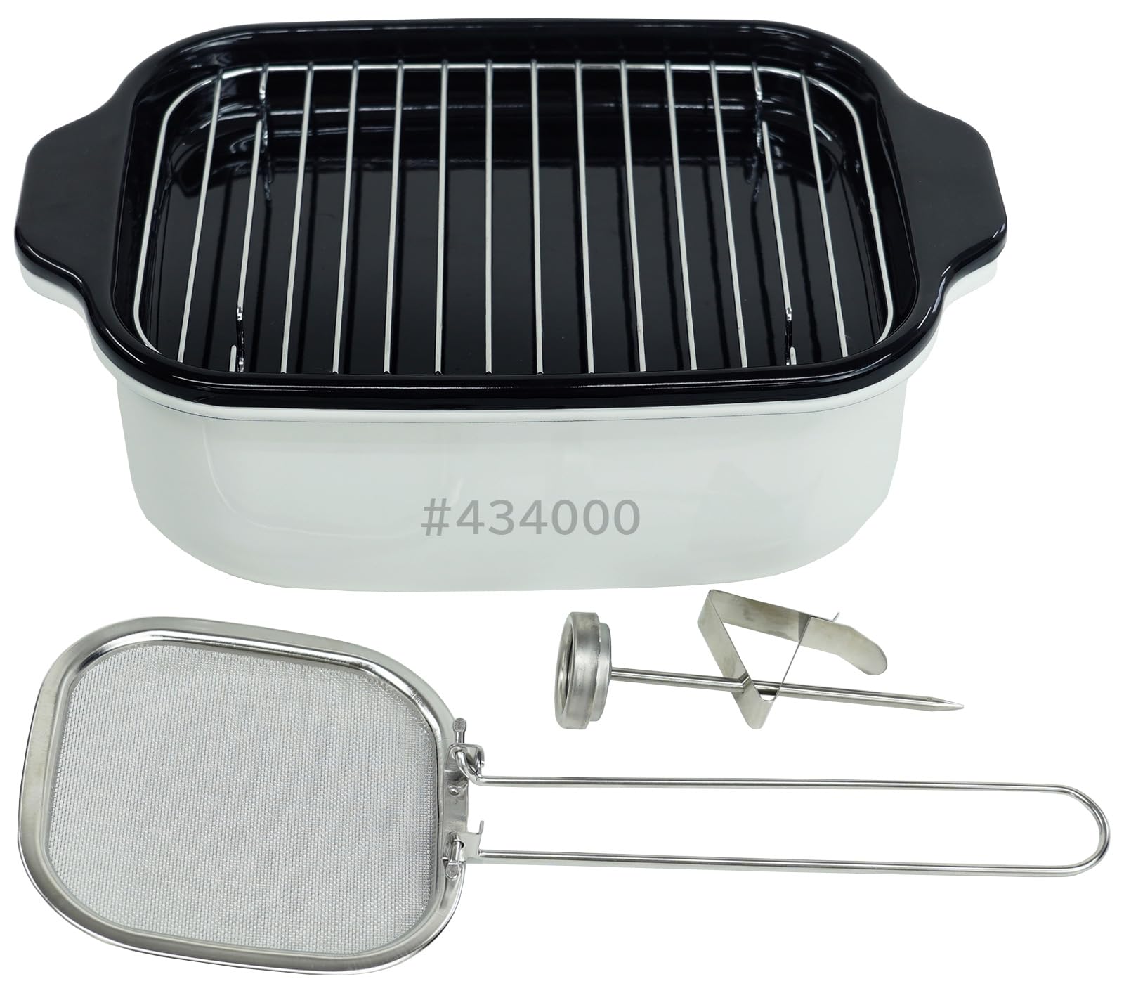 

Fuji Enamel Square Wide Tempura Pan (Includes Fryer Net, Thermometer, and Drain Rack) TP-22KN.W