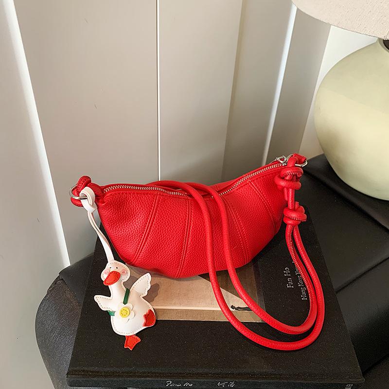 Fashion Lychee Pattern Dumpling Bag Women's 2025 Spring New Trend Simple Casual Personality Niche Shoulder Messenger Bag