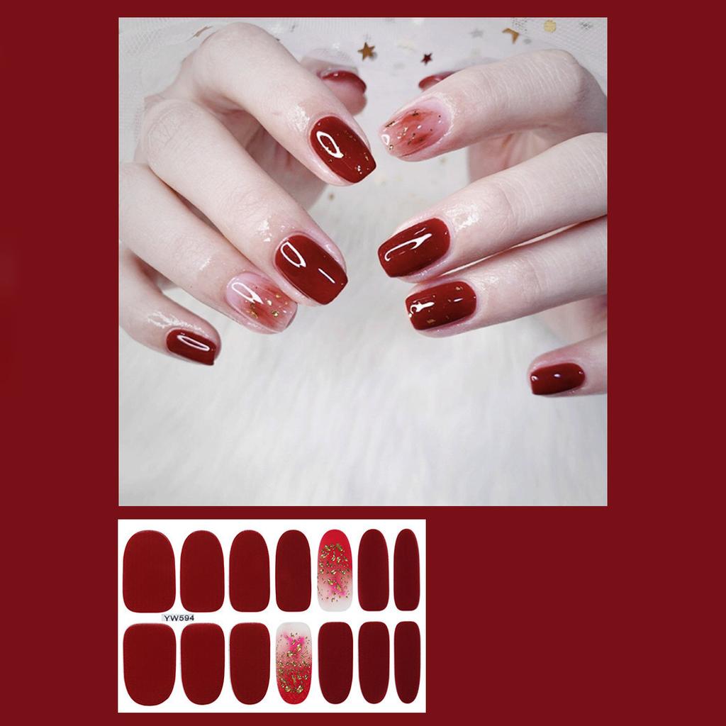 14pcs/sheet Press On Nail Red Smudge Nail Sticker Finished Manicure Quick Nial