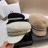 French Small Fragrant Wind Pearl Mink Hair Navy Hat Autumn and Winter New Plush Thermal Cap Outdoor Octagonal Hat Women