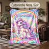 Unicorn Theme Throw Blanket Custom Name Text Personalized Blanket Soft Cozy Blanket for Home Sofa Bed