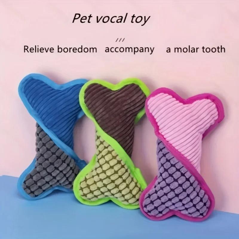 Interactive Dog Toy Plush Squeaky Chew Colorful Bone Shape Suitable for Play and Dental Health Cat and Dog Molar Teeth Toy