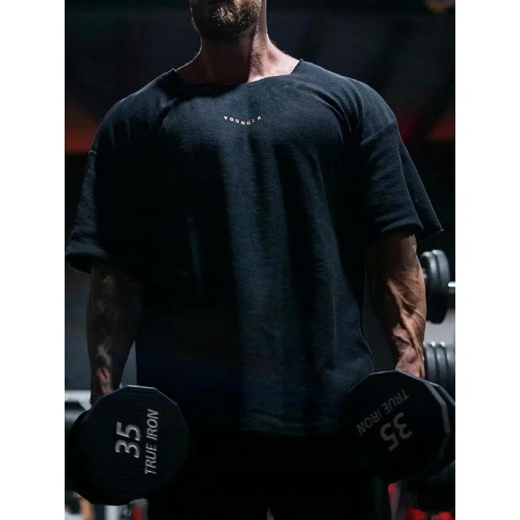 T-shirt da Uomo a Maniche Corte in Cotone Fitness Uomo Stampa Grafica Girocollo T-shirt Oversize
