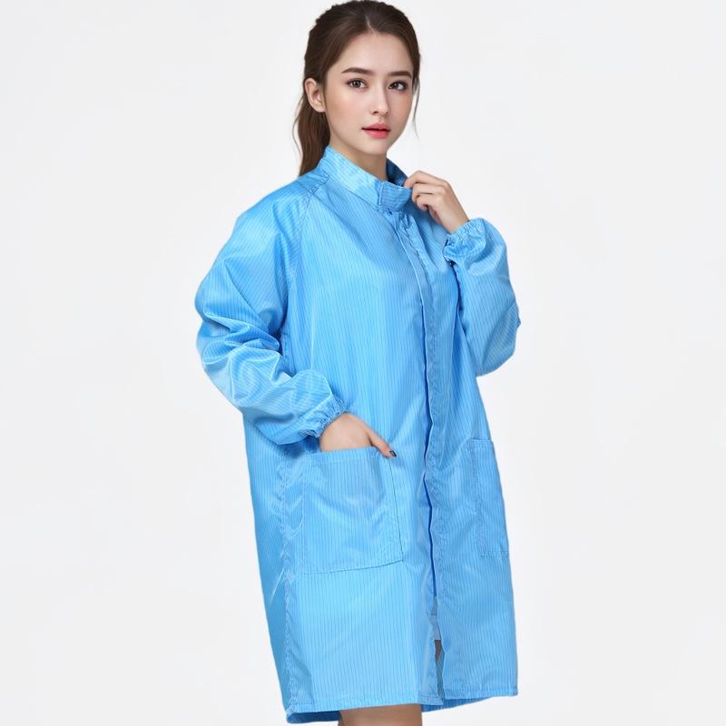 Unisex Anti-Static Cleanroom Smock with Zipper & Stand-Up Collar - Blue/White Work Suit