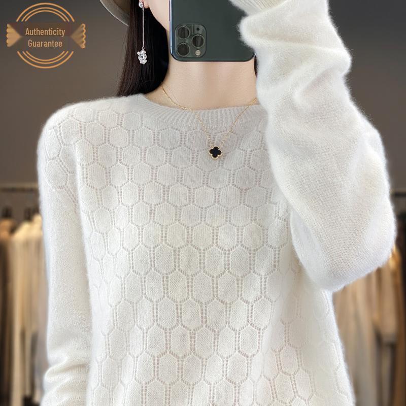 2023 Women's Wool Sweater: Round Neck, Solid Color, Loose Fit Pullover Knitwear