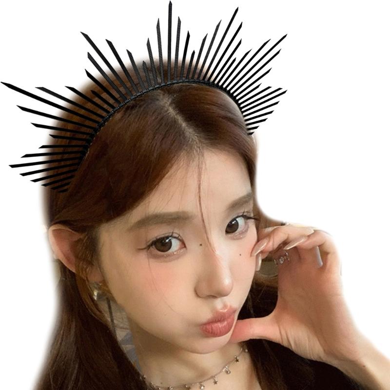 Dark Headband Angel Crown Headband Bridal Tiaras Divine Princess Headpiece Hair Hoop Baroque Spiked Tiaras