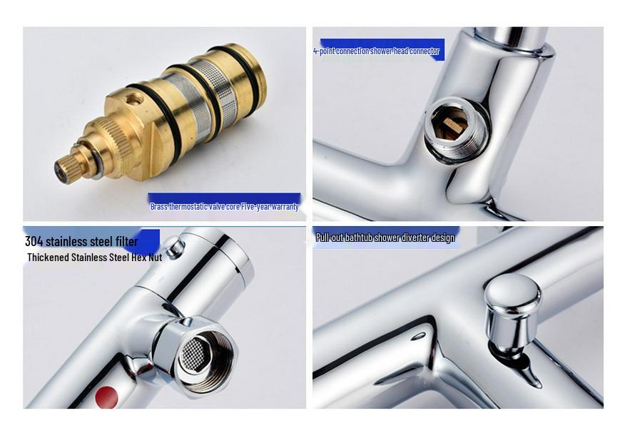 Full Copper Thermostatic Concealed Shower Set with Temperature Control Faucet