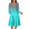 Women's V-Neck Flowing Layered Bohemian Long Sleeve Gradient Print Dress