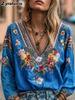 Women's Bohemian V-Neck Casual Vintage Top Long Sleeve Ethnic Style