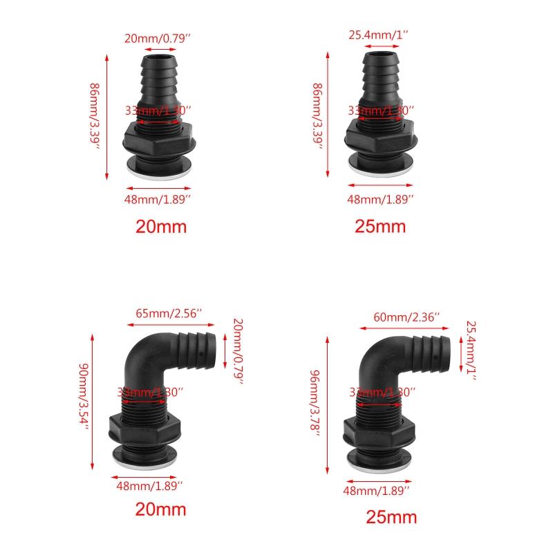 Marin Yacttillbehör 25 mm Nylonplast Genomskrovs Länspump Avloppsutloppsfitting