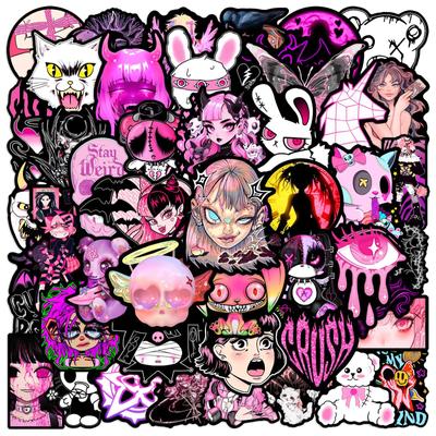 50PCS Pink Gothic Cool Girl Cartoon Graffiti Stickers DIY Phone Guitar Laptop Notebook Suitcase Cup Waterproof Sticker