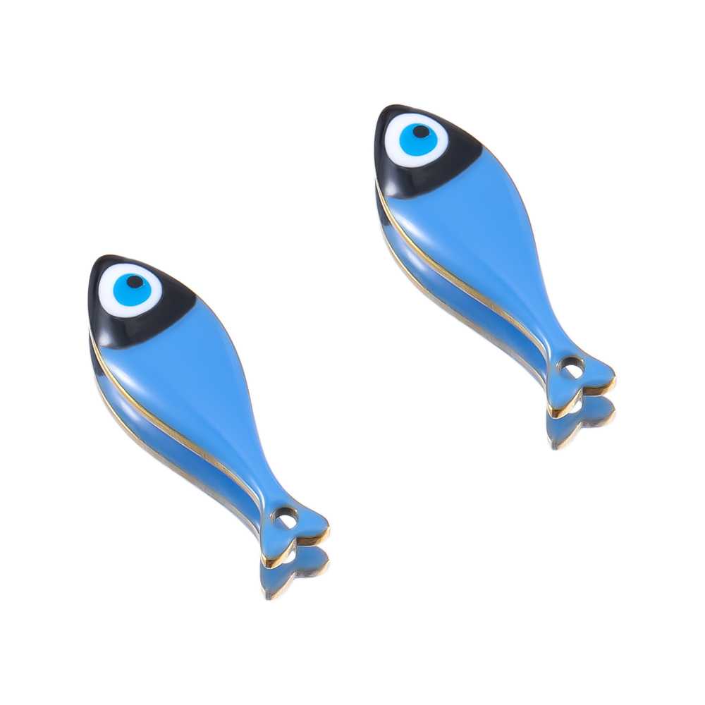2pcs Stainless Steel Cute Enamel Stripe Fish Color Fish Tail Charms Animal Pendant Base for DIY Earring Necklace Jewelry Making
