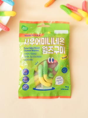 Saure Mini Neon-Würmer Gummibonbons 90g