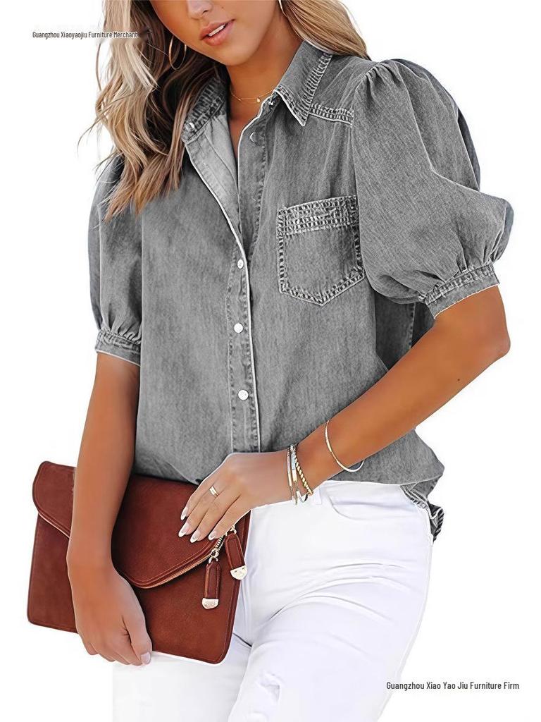 2026 Spring/Autumn European Style Multi-color Women's Imitation Denim Cardigan Shirt, Various Sizes