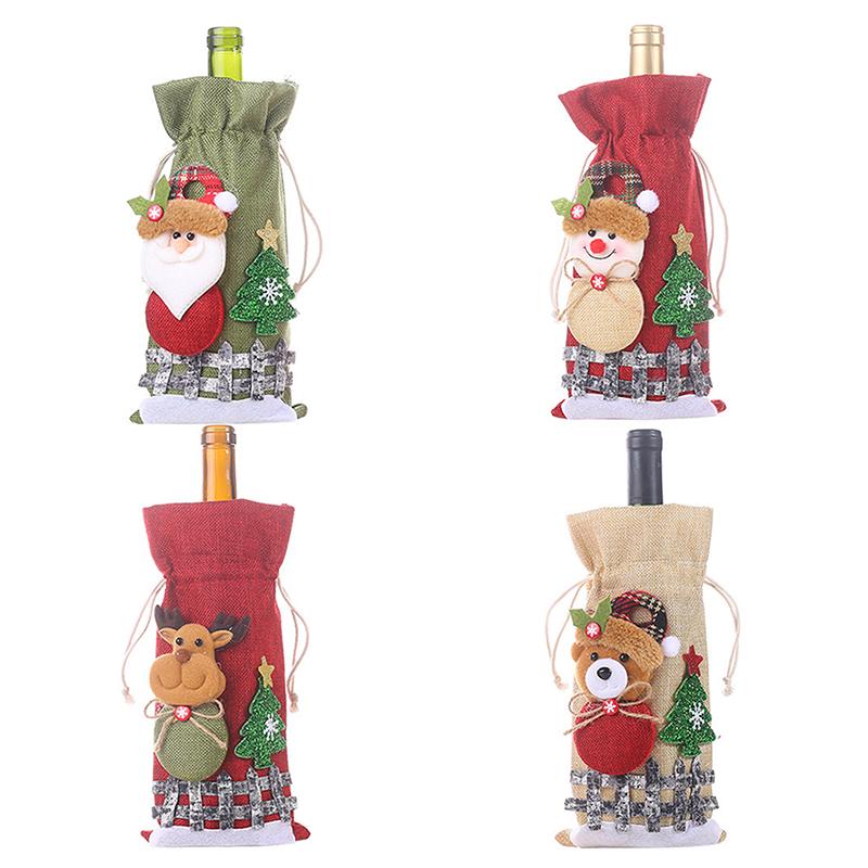 Christmas Wine Bottle Covers Bag Snowman Santa Claus Champagne Bottle Cover Sleeve Merry Christmas  Year Table Decorations