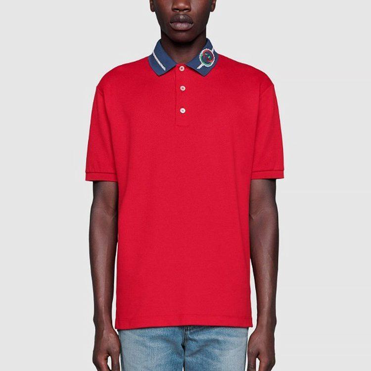 Gucci Polo Shirts Men's Red Polo Collar Moderate Straight Fit 598960-XJB0X-6229