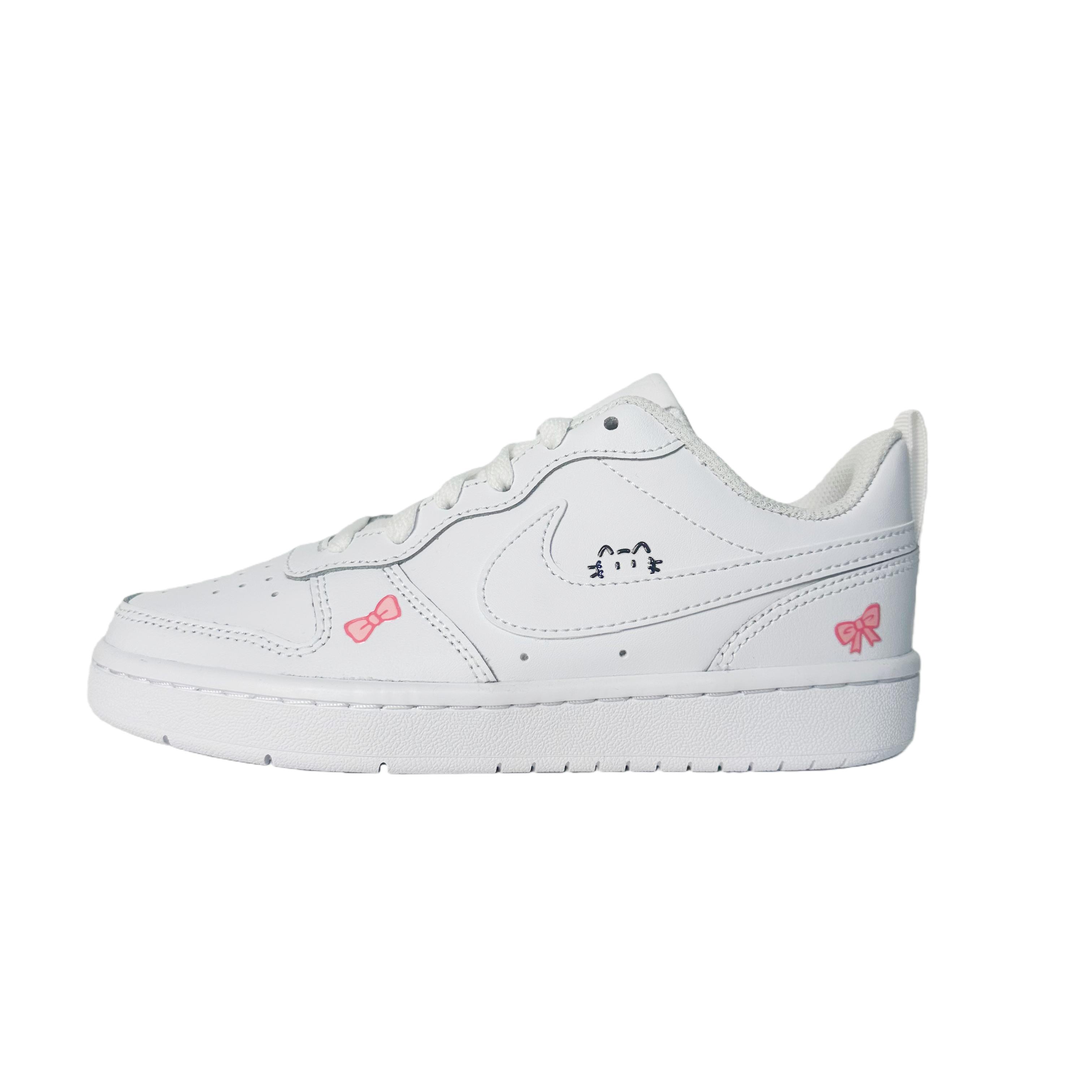 

Nike Court Borough Meow And Butterfly Playful Leather Low top Skateboard Shoes Unisex White BQ5448-100(team1670-) 35.5
