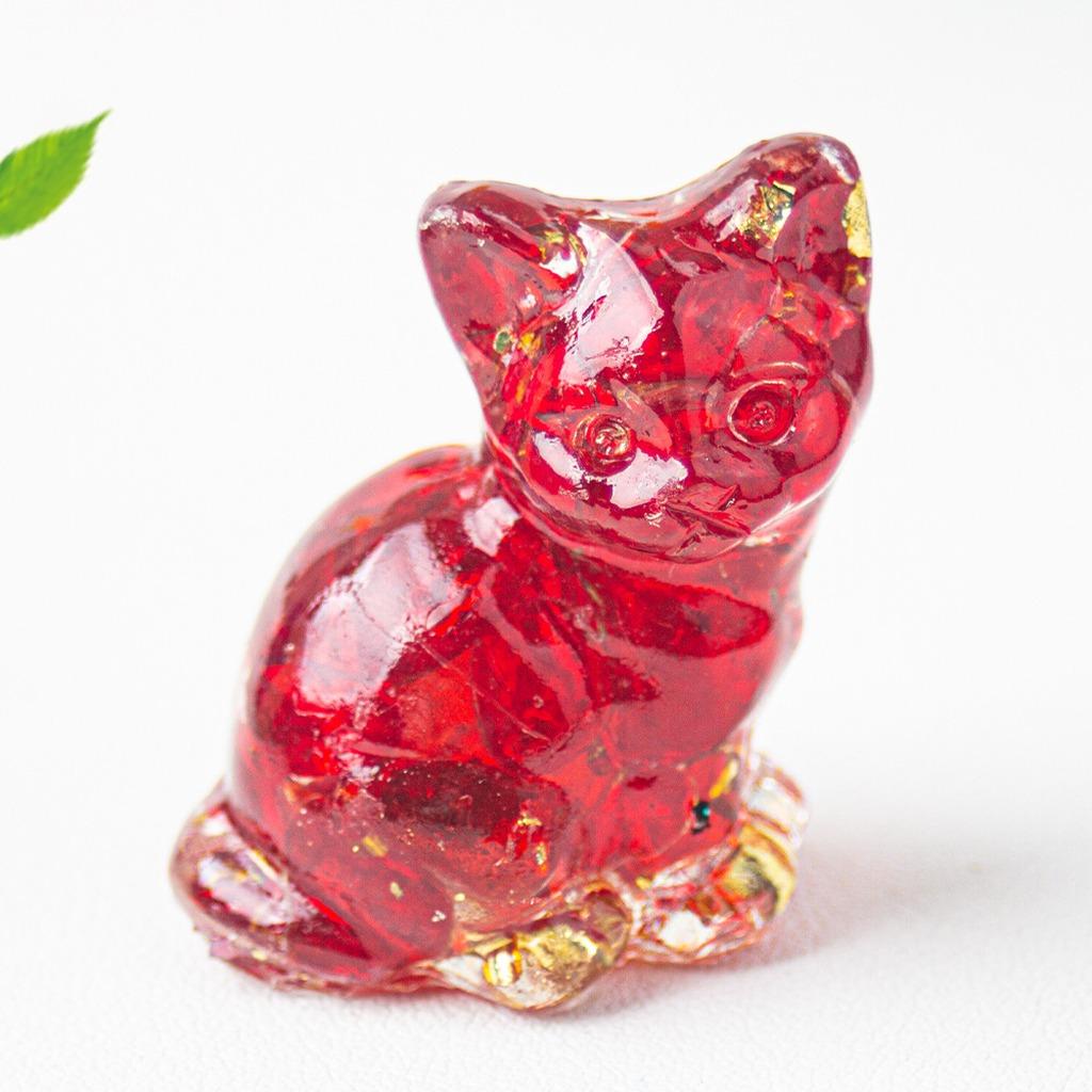 Natural Crystal Gravel Resin Sitting Turning Face Cat Figurine With Gold Foil Cute Desktop Decor For Home Office