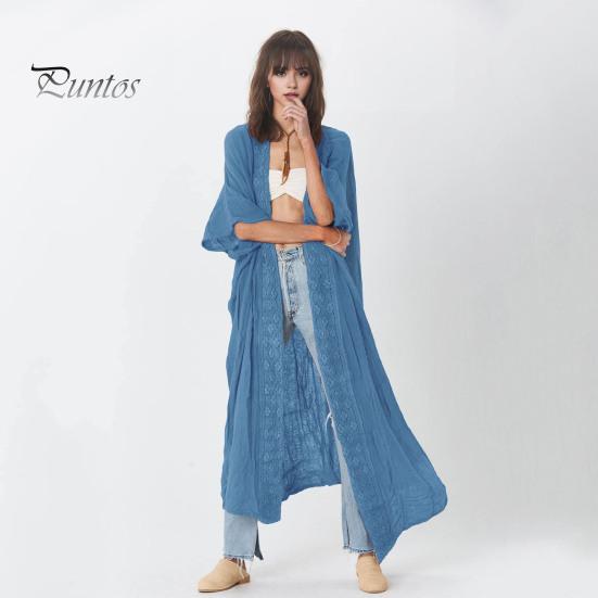 Cardigan de plajă pentru doamnă Cremă solară Anti-UV Mâneci lungi Dantela Stil boem Bikini acoperire Lungime la gamba subțire Haina de vacanță în stil liber de zi cu zi