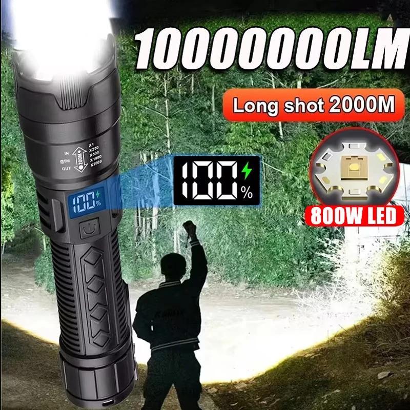 2025 New 2000LM LED Flashlight Built-in Battery USB Rechargeable Strong Light Tactical Torch Outdoor Camping Hiking Lantern