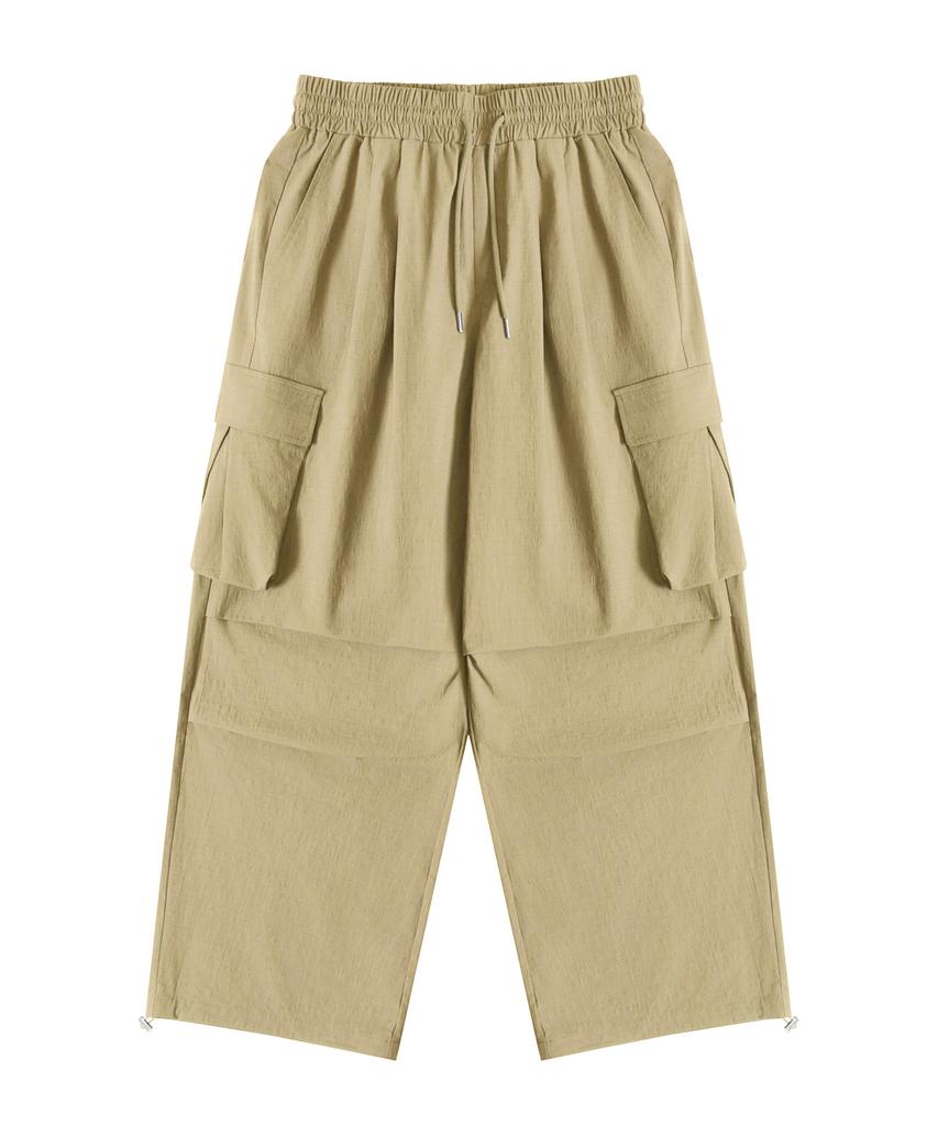 NODU Cargo Tuck Drawstring Wide-Leg Pants [Beige]