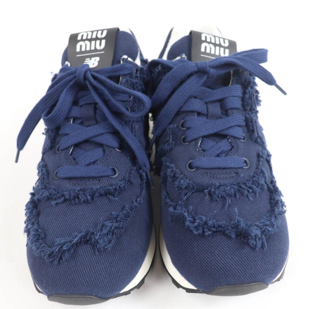 Excellent MIUMIU New Balance sneakers Logo fringed canvas Navy canvas Women 39 574 Used