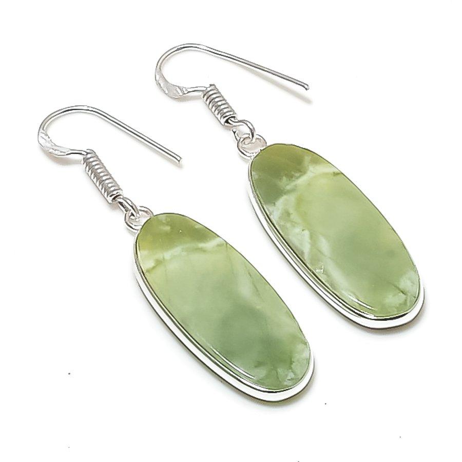 Natürlicher Schweizer Grüner Opal Edelstein 925 Sterlingsilber Schmuck Ohrring 1,89" AEE-10986