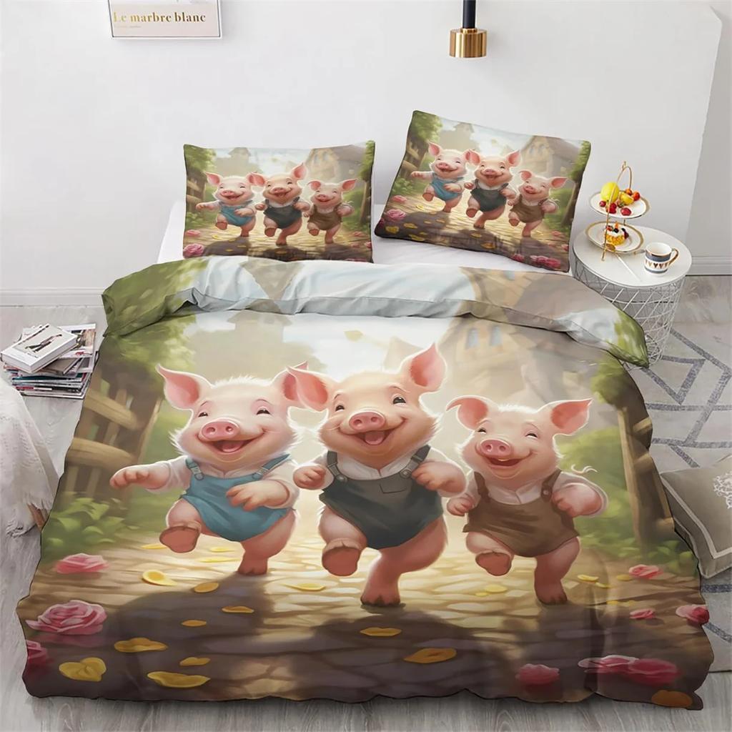 Farm Animal Pig Single Duvet Cover Set, Soft Microfibre Bedding Set,Reversible Quilt Cover And 1 Pillowcase 75*50Cm With Zipper
