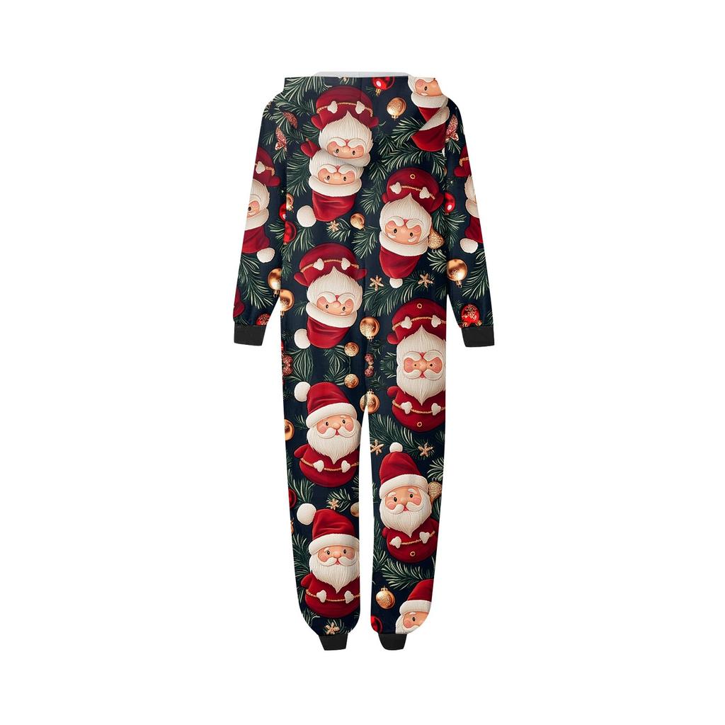 Christmas Print Parent-Child Outfit Hooded Zipper One-Piece Fashionable Home Suit Set