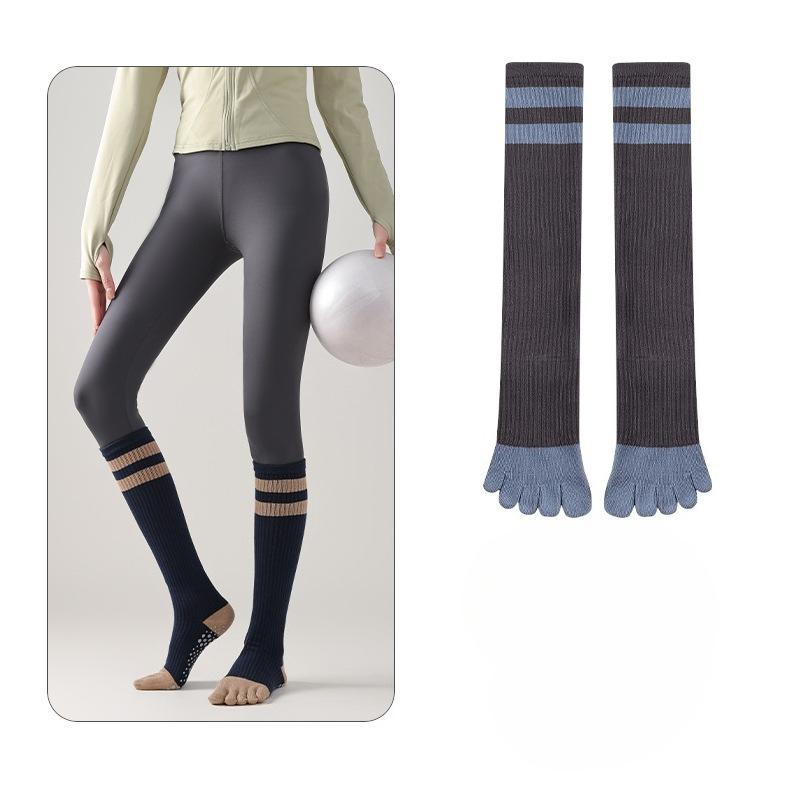 

Носки для йоги с пятью пальцами, Нескользящие женские утягивающие носки до икры, Спортивные и фитнес носки для бега, пилатеса, Длинные чулки 1 pair серый