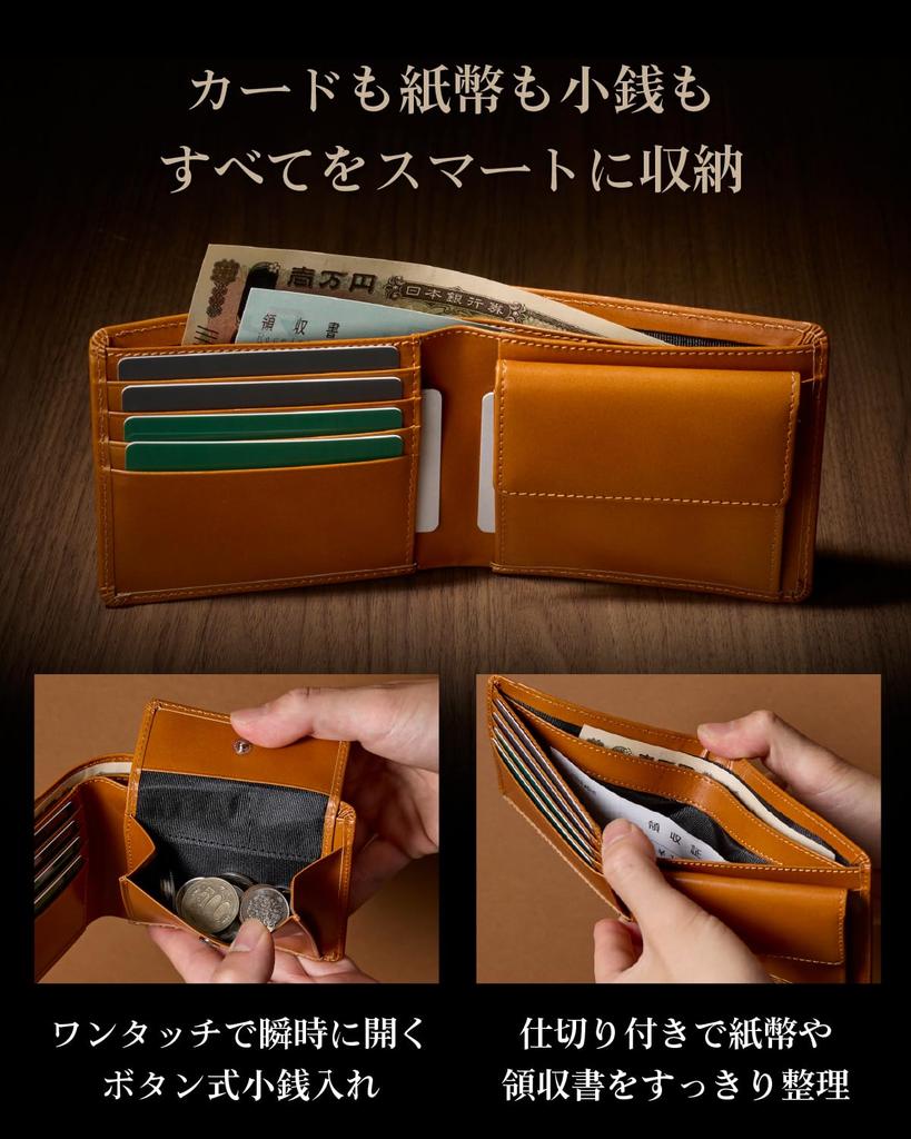 Tokyo Shitamachi Kobo Bifold Wallet Leather x Japanese Made in Japan with Genuine Italian Certificate of Authenticity Included Men's [Italian