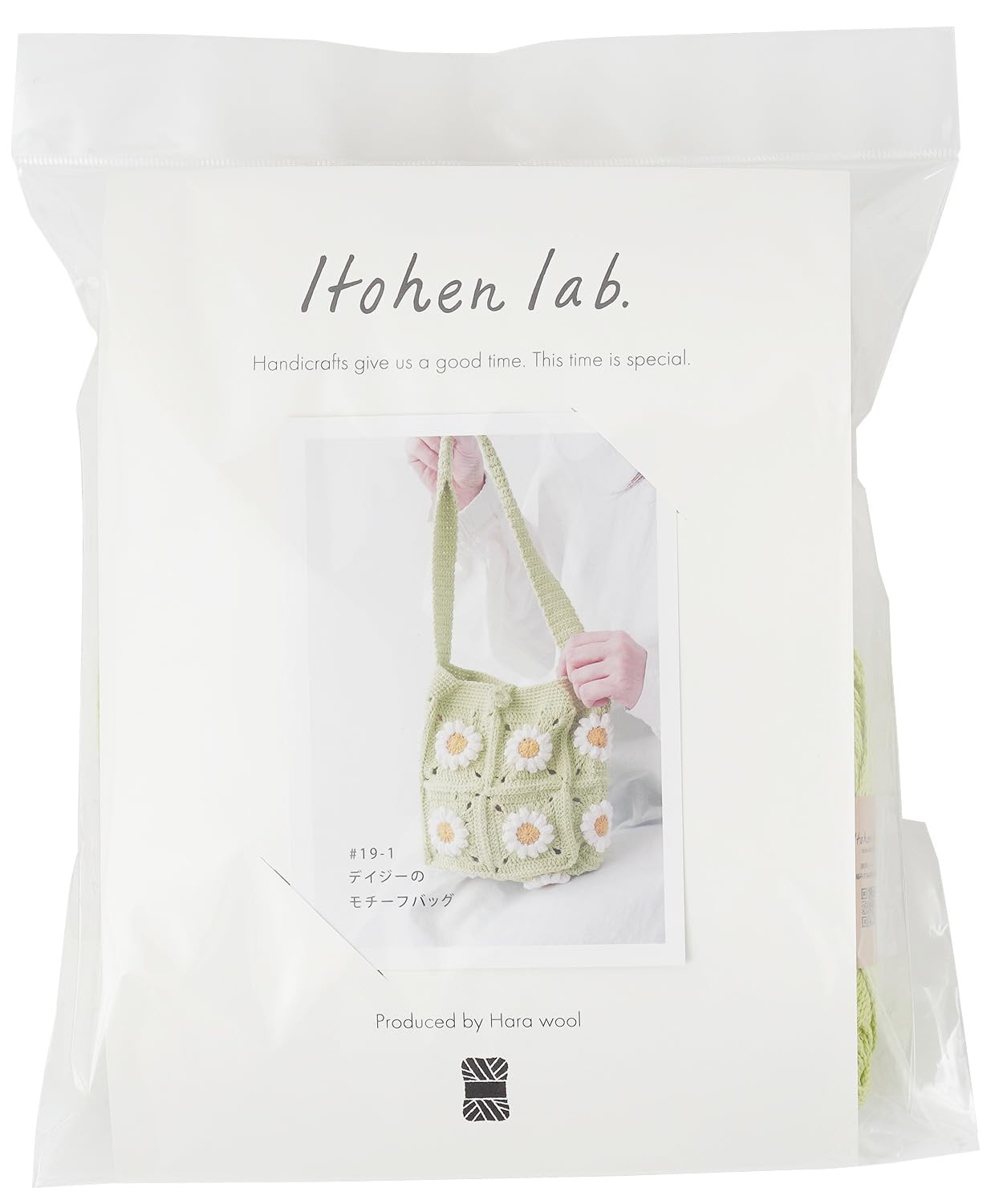 Raw Wool Knitting Kit Daisy Motif Bag #19-1 (Light Green)