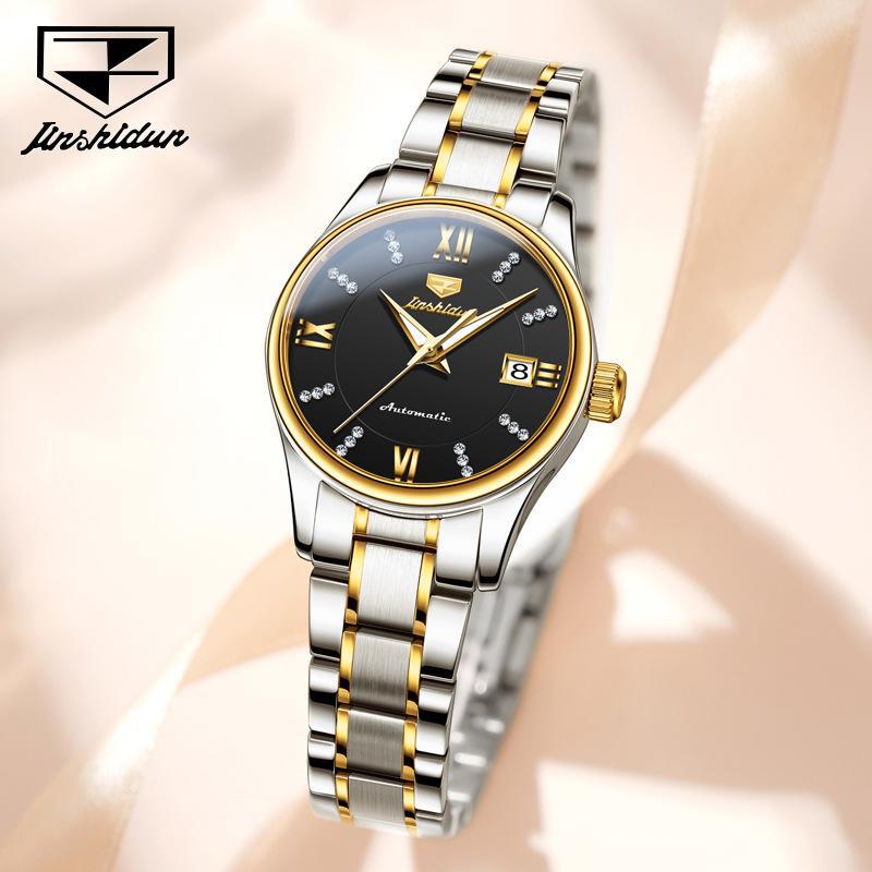 JINSHIDUN Nuevo reloj de negocios y ocio para damas Elegante, ligero, de lujo, informal, resistente al agua, reloj mecánico de calendario único, reloj de alta gama