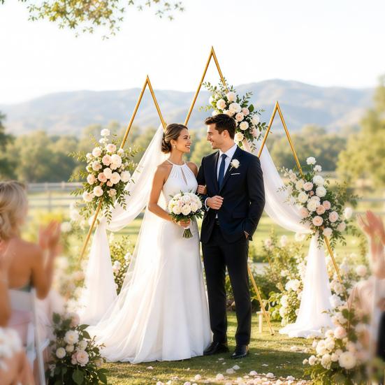Arch Backdrop Stand Stand 6.2FT 7FT 8.4FT Set of 3 Golden Metal Triangle Flower Frame for Wedding Ceremony Baby Shower Birthday Party Balloon