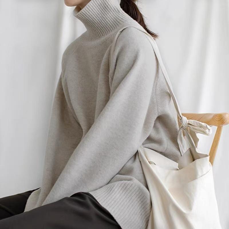 Women's  Winter Sweat  Oversized Turtleneck Sweater ,  Cozy Casual To Formal Formal Wear, White Sweater  Relaxed Fit for Lay