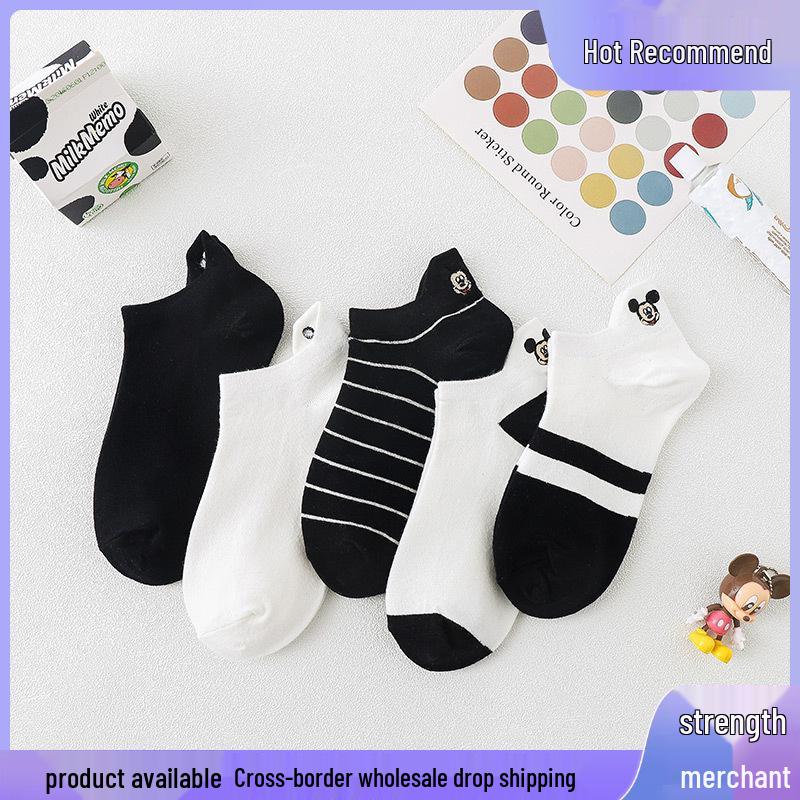 Damen Unsichtbare Dünne Low-Cut Socken - Mickey Cartoon Schwarz & Weiß