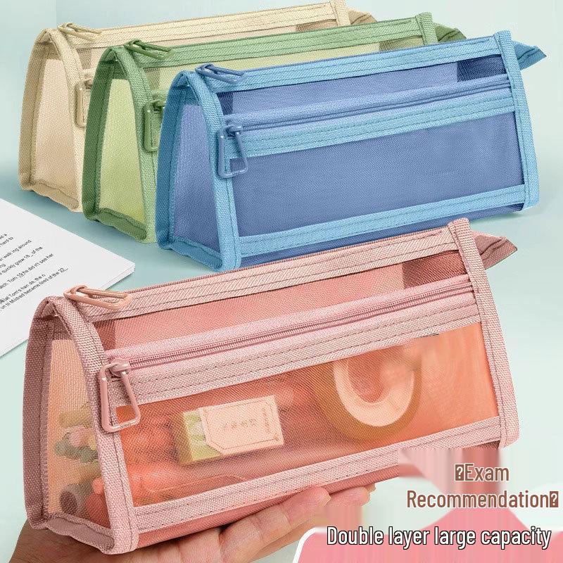 Double-Layer Transparent Mesh Pencil Case – 3D Large-Capacity Stationery Bag for Students