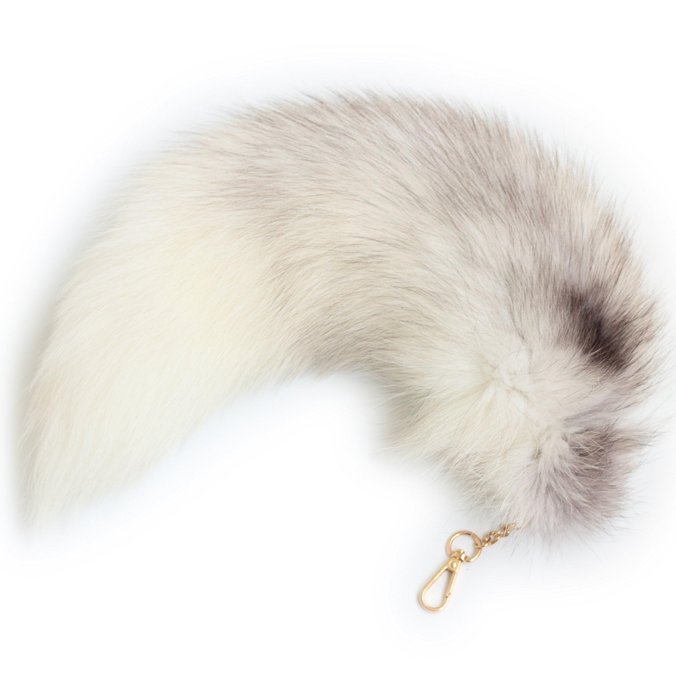 

ZhichunLee Real FoxRaccoon Tail Charm with Golden Keychain, Perfect for Cosplay and Fashion, White, Large