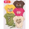 Five-piece set Elegant short-sleeved shirt for women Fun Panda Heart Series Printed Round Neck Women's Short Sleeve Shirt Suitable for Spring and