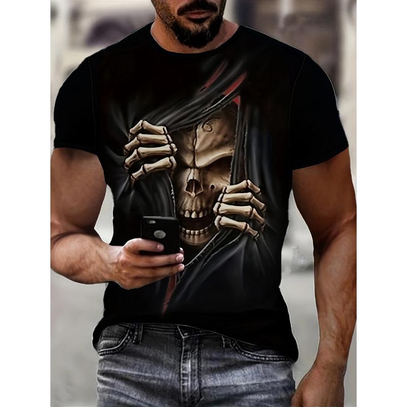 Vintage Skull Print T-Shirt for Men Retro O-Neck Short Sleeve Tee Summer Casual Harajuku Halloween
