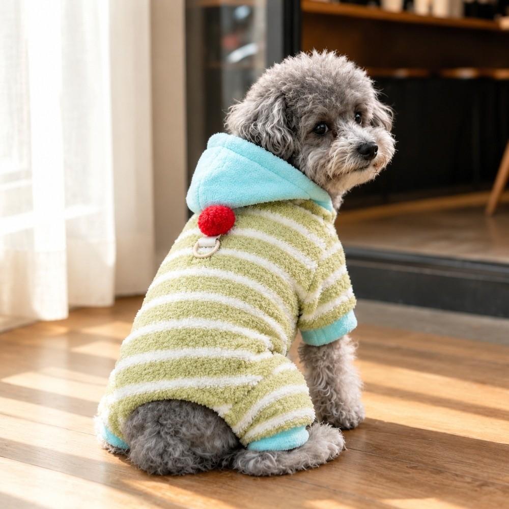 Striped Fleece Dog Hoodie Jumpsuit Warm Dog Winter Clothes Pet Four Legged Outfit Outdoor Play