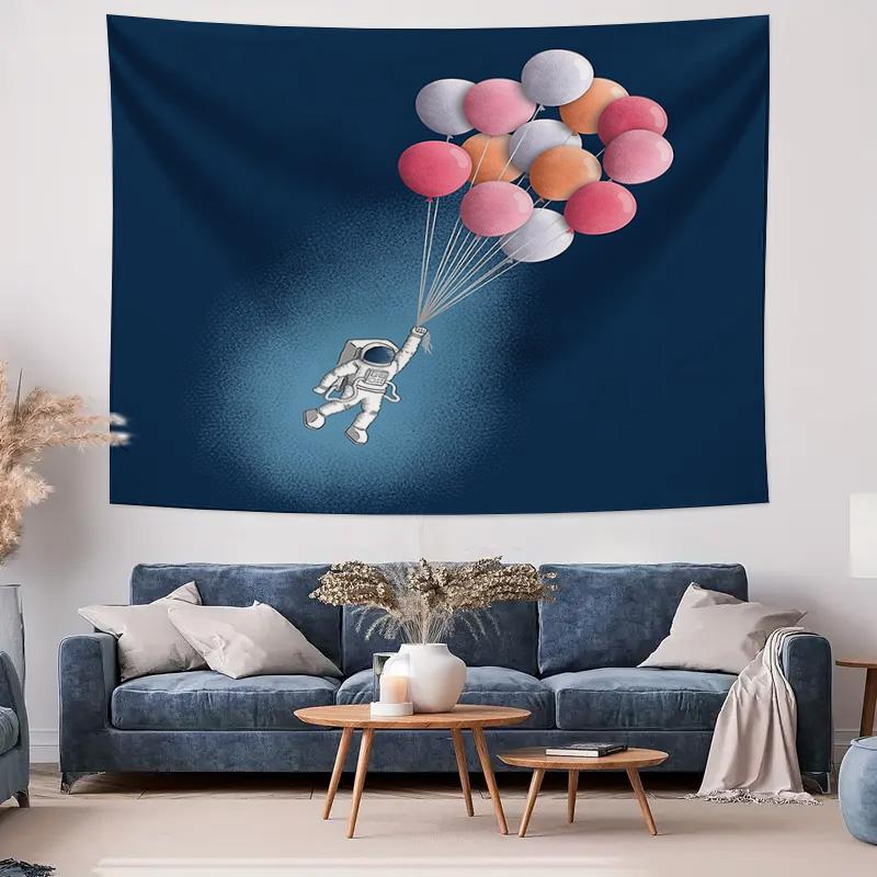 Astronaut With Balloons Wall Tapestry, Space Adventure & Dream Art, Whimsical Home Decor For Kids & Bedroom