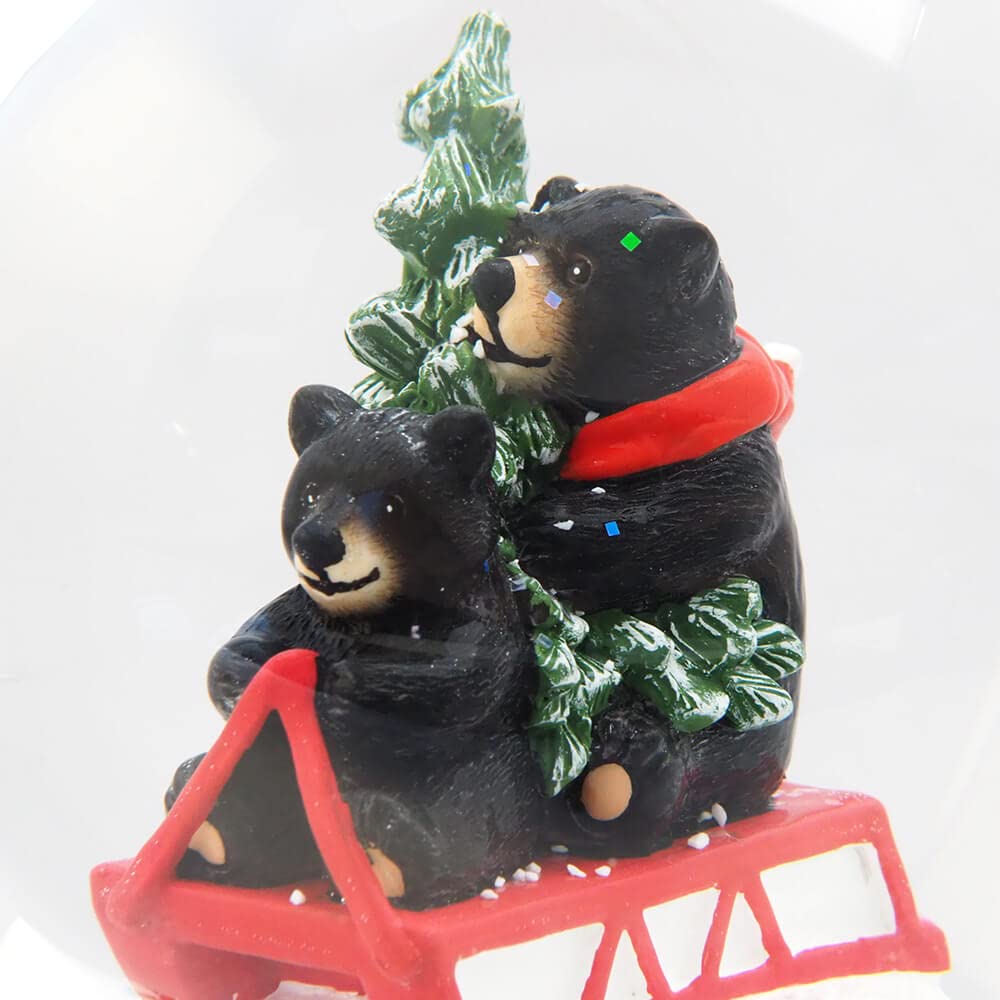 Black Bear On Slay Musical Snow Dome X H14 X [Roman] W9.5 D9.5cm