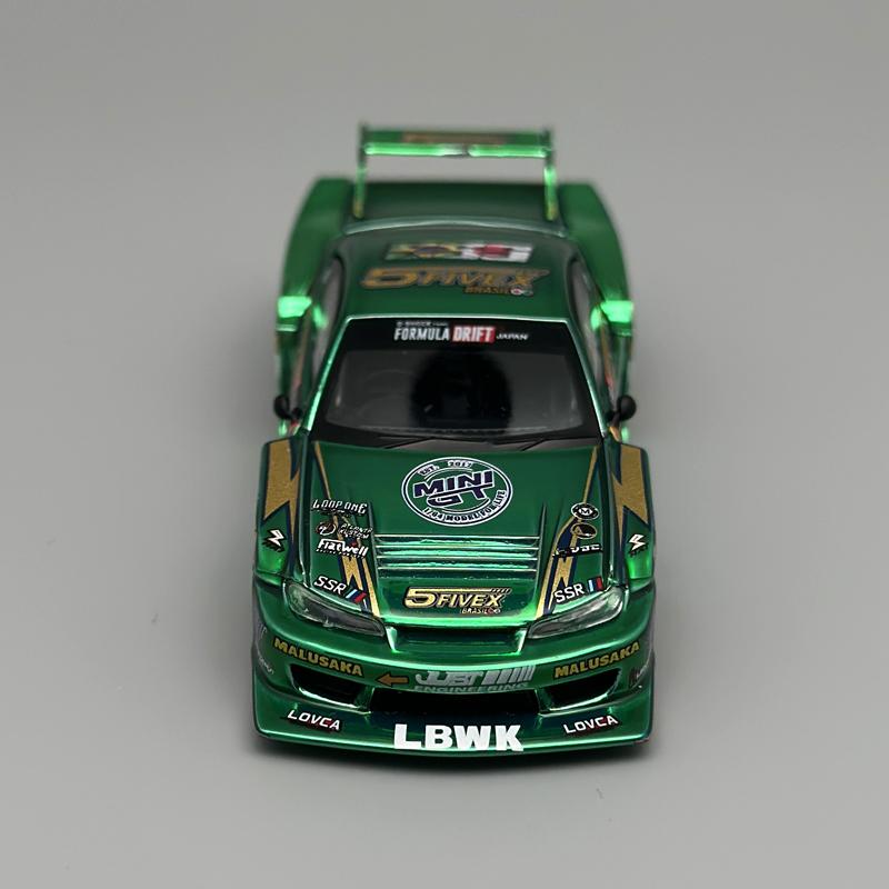 MINIGT 1:64 Nissan LB-Super Silhouette S15 SILVIA LBWK 2024 Green Chrome MGT alloy Car Model 858