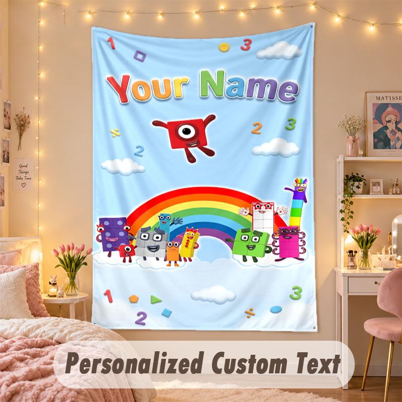 Custom Personalized Tapestry,Numberblock Print Custom Name Text Wall Art Hanging for Bedroom