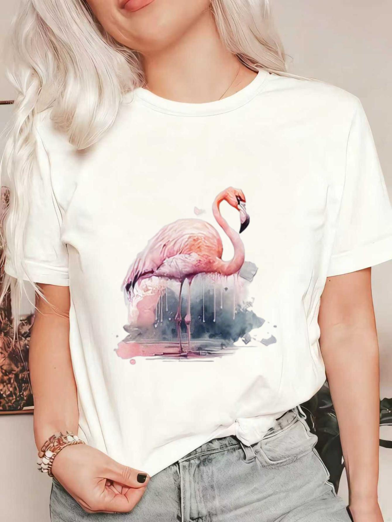 

Oversized T Shirt Black Flamingo Print Summer Casual Wear XXXXL білий
