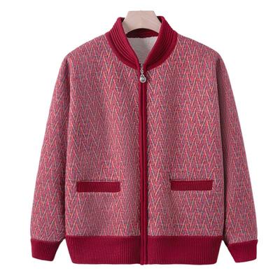 Grandma Autumn and Winter Coat Fleece Thickened Knitted Sweater New Medium-sized Elderly Mother Winter Clothes Old Lady Clothes