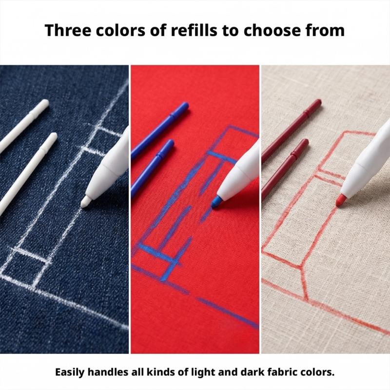 Retractable Sewing Chalk Pen Heat Erasable Fabric Marker with 10 Replacement Inserts for Sewing, Quilting and Drafting