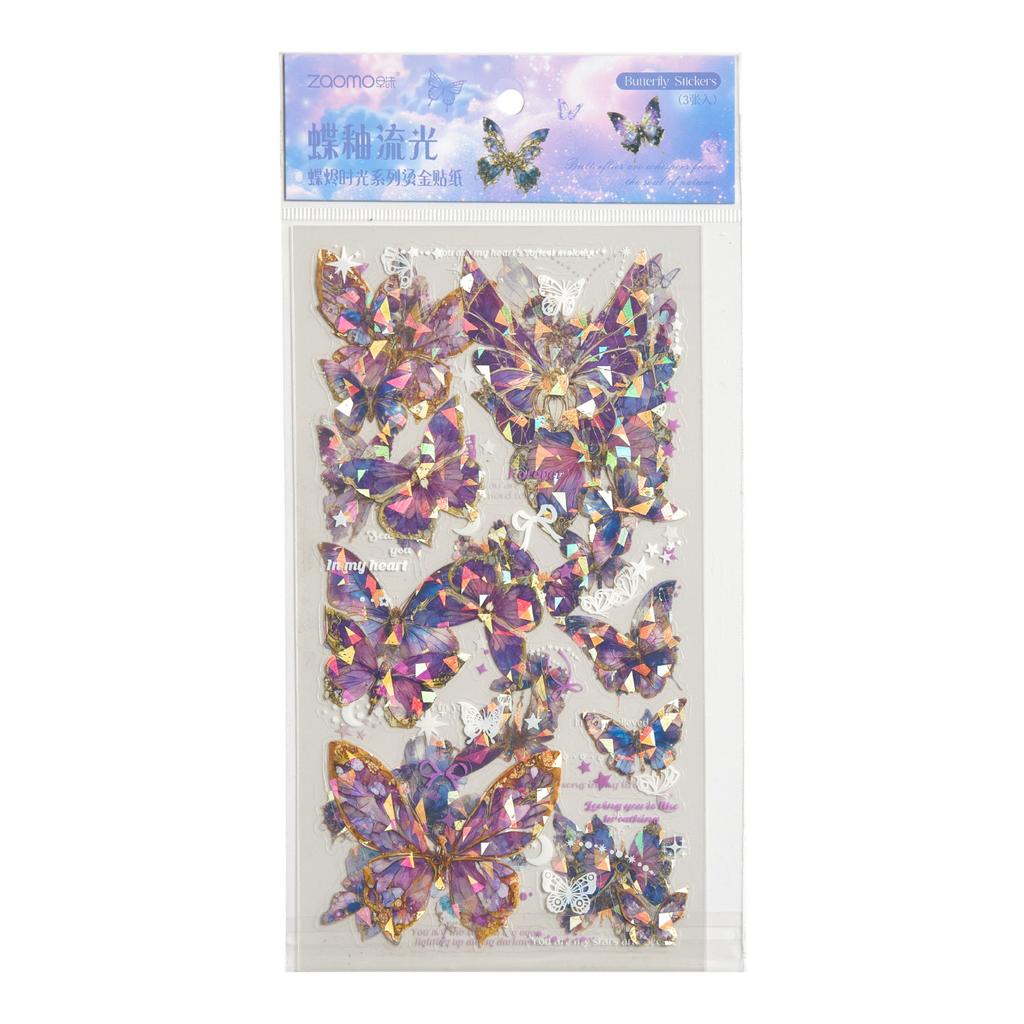 3 Sheets Vintage INS laser Butterfly Stickers Decorative Adhesive Diy Hand Account Diary Album Scrapbooking Craft Supplies